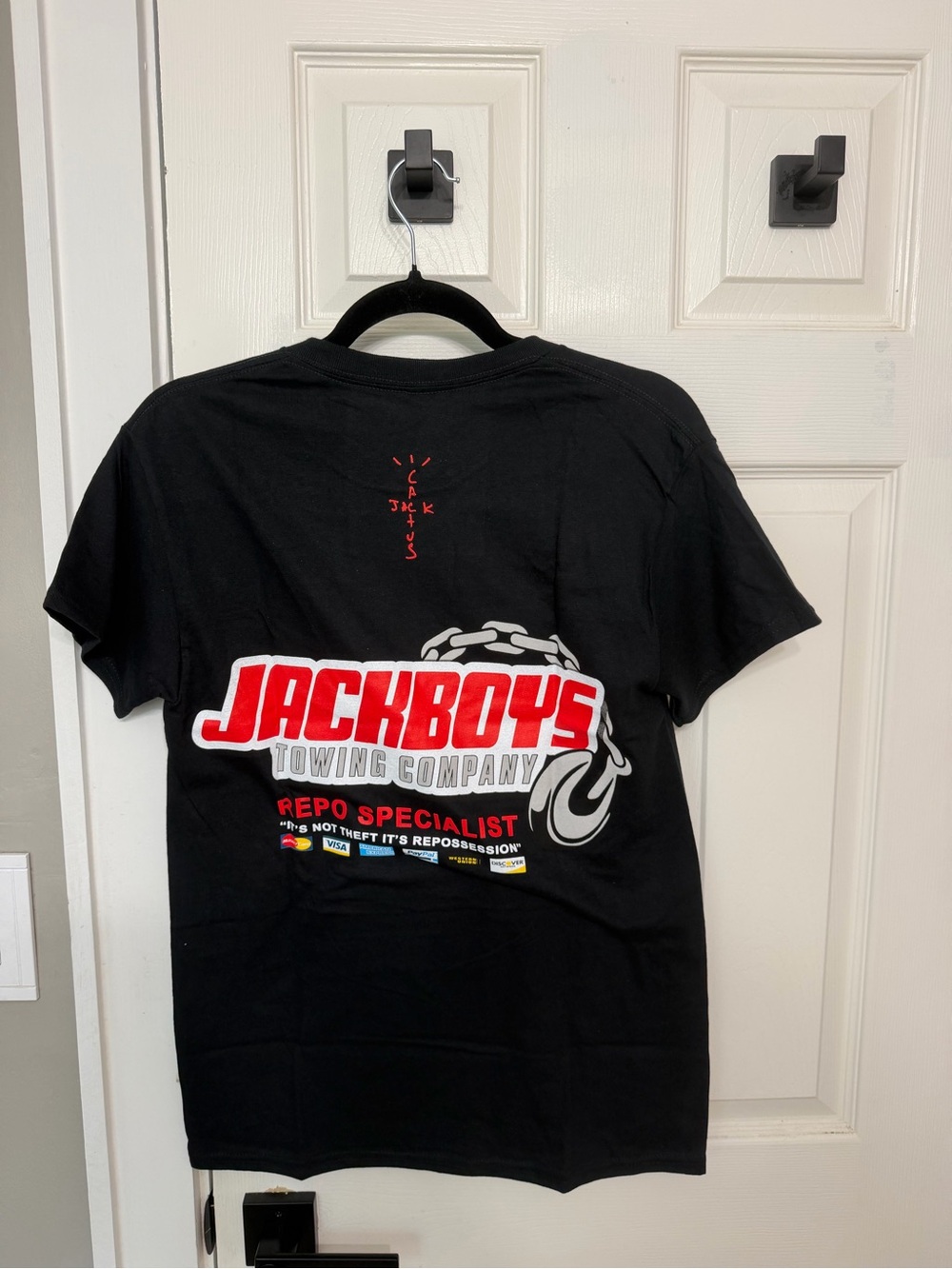 Cactus Jack Jackboys Towing Company Logo Graphic Crew Neck T-Shirt Black Small